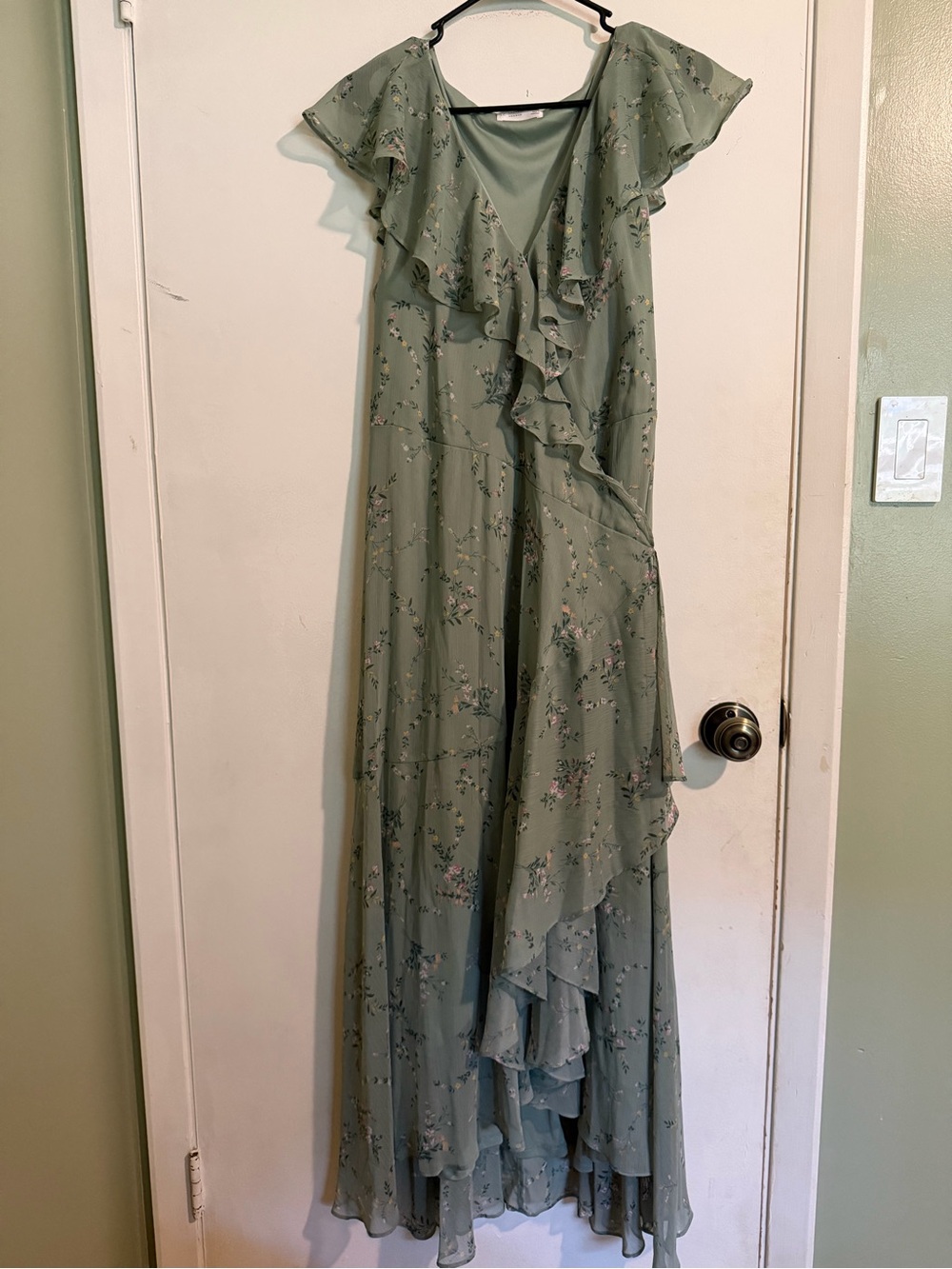 Lauren Conrad Sage Green Floral Ruffle Wrap Dress